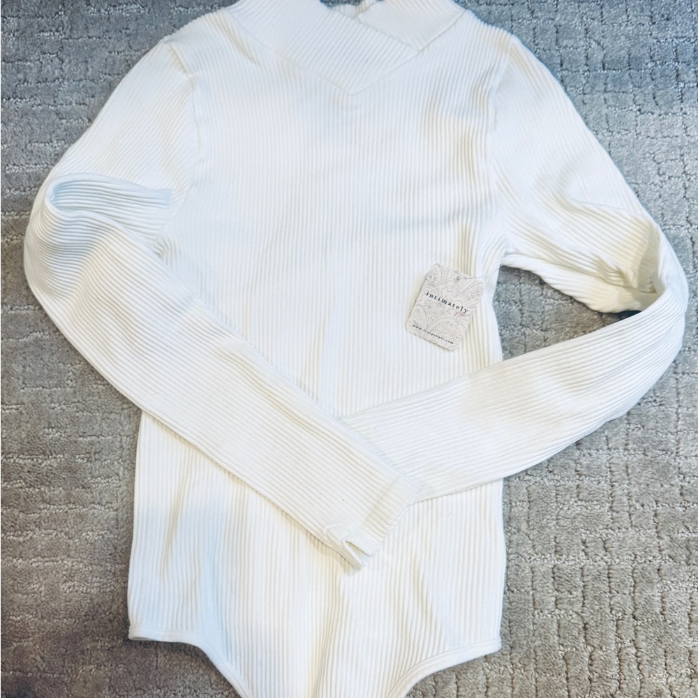 Free People New with Tags White Ribbed Long Sleeve Bodysuit